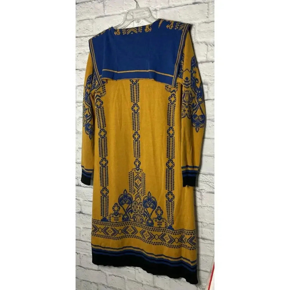 PeachPuff USA boho blue and yellow long open front duster cardigan size M - Picture 4 of 9